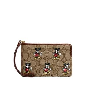 Coach Brown Wristlet with Mickey Mouse Design